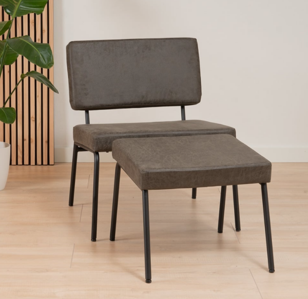Fauteuil met hocker Espen eco-leer